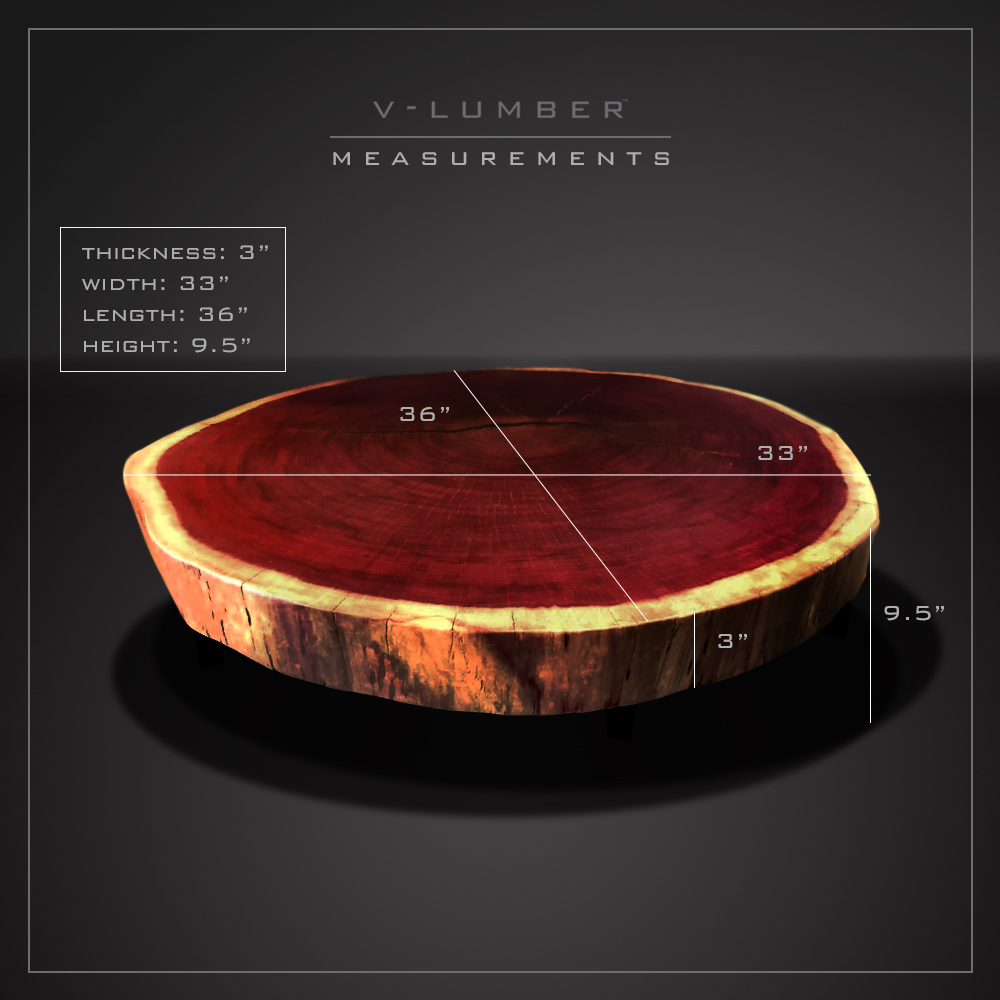 COFFEE TABLE - PURPLE HEART - ROUND - BLACK METAL LEGS